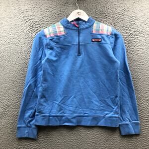 Vineyard Vines 1/4 Zip Sweatshirt Girls Youth Large Long Sleeve Logo Plaid Blue
